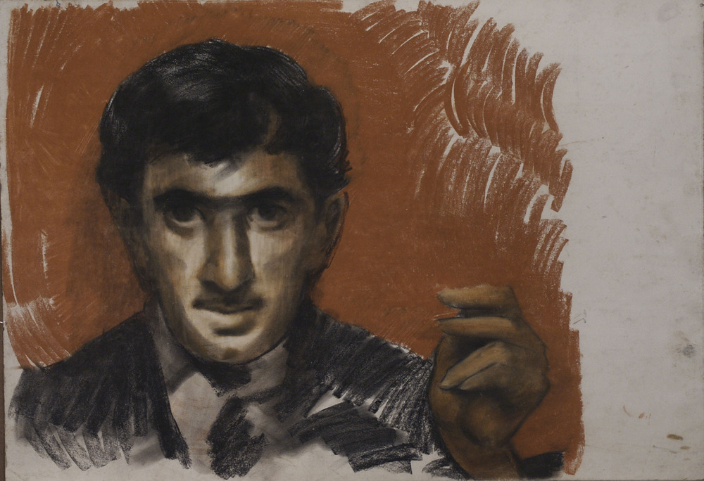 Автопортрет на красном фоне